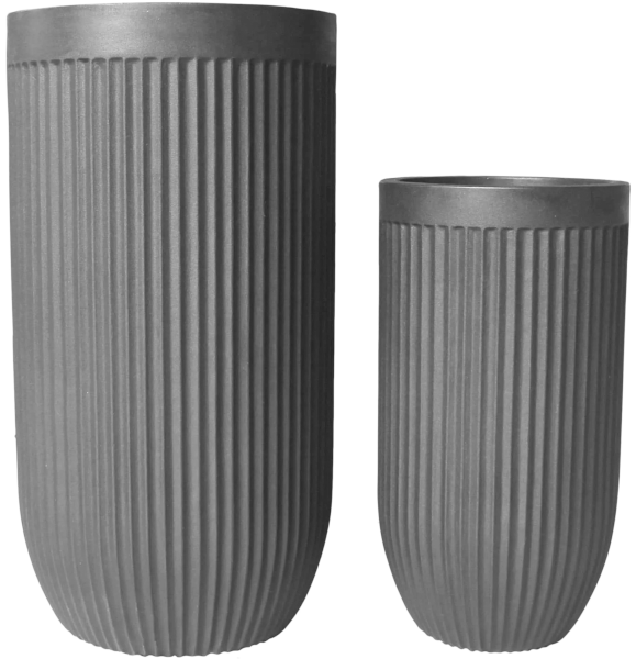 Japi Flute Tall Planter Charcoal - 2 Piece Set - Decorative Planters
